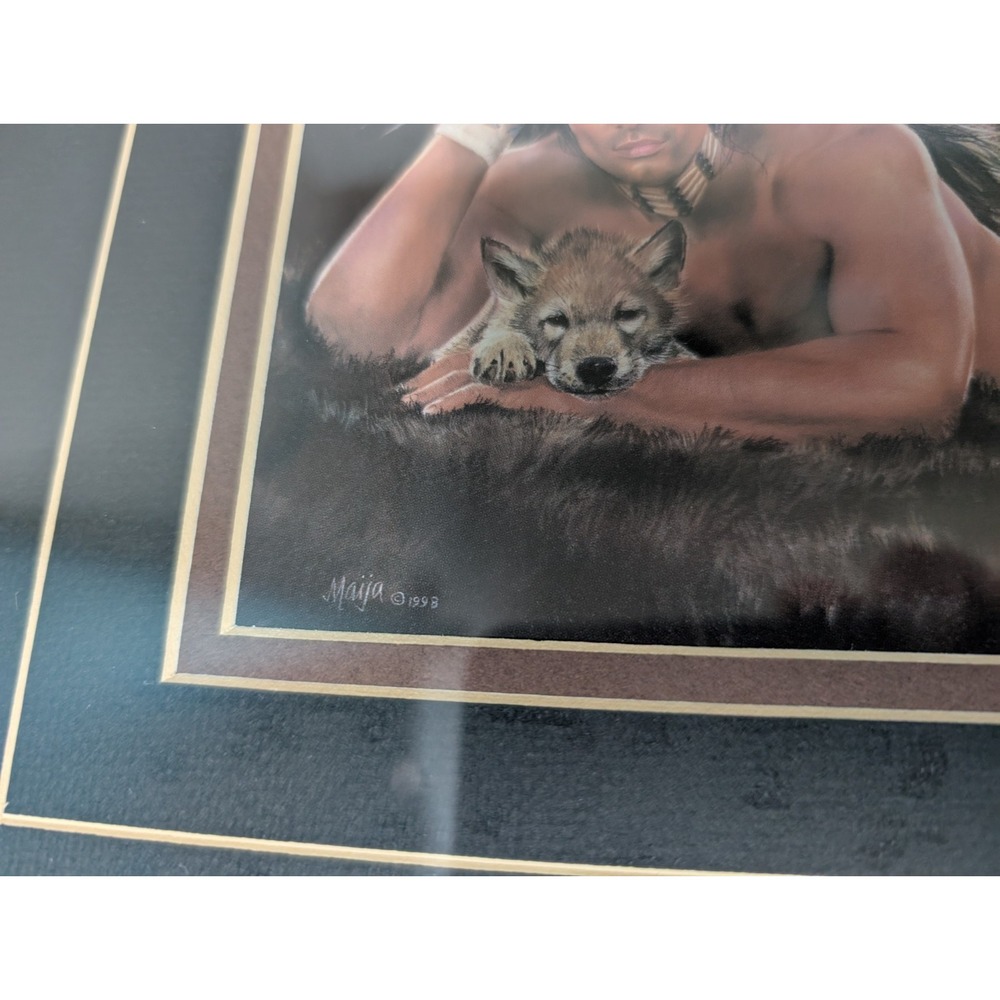 Vth 1993 Maija Native‎ American Art Prints Framed 3 - 6.5x4.5" Photos Wolfs/Pups - Picture 5 of 9